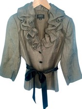 Adrianna Papell Evening Essentials Gray Shimmer Ruffle Collar Sash Belt Blazer 6