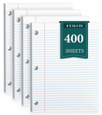 400 Sheets College Ruled Loose Leaf , 3 Hole Punch 8 x 10.5, Notebook , 8 * 1...