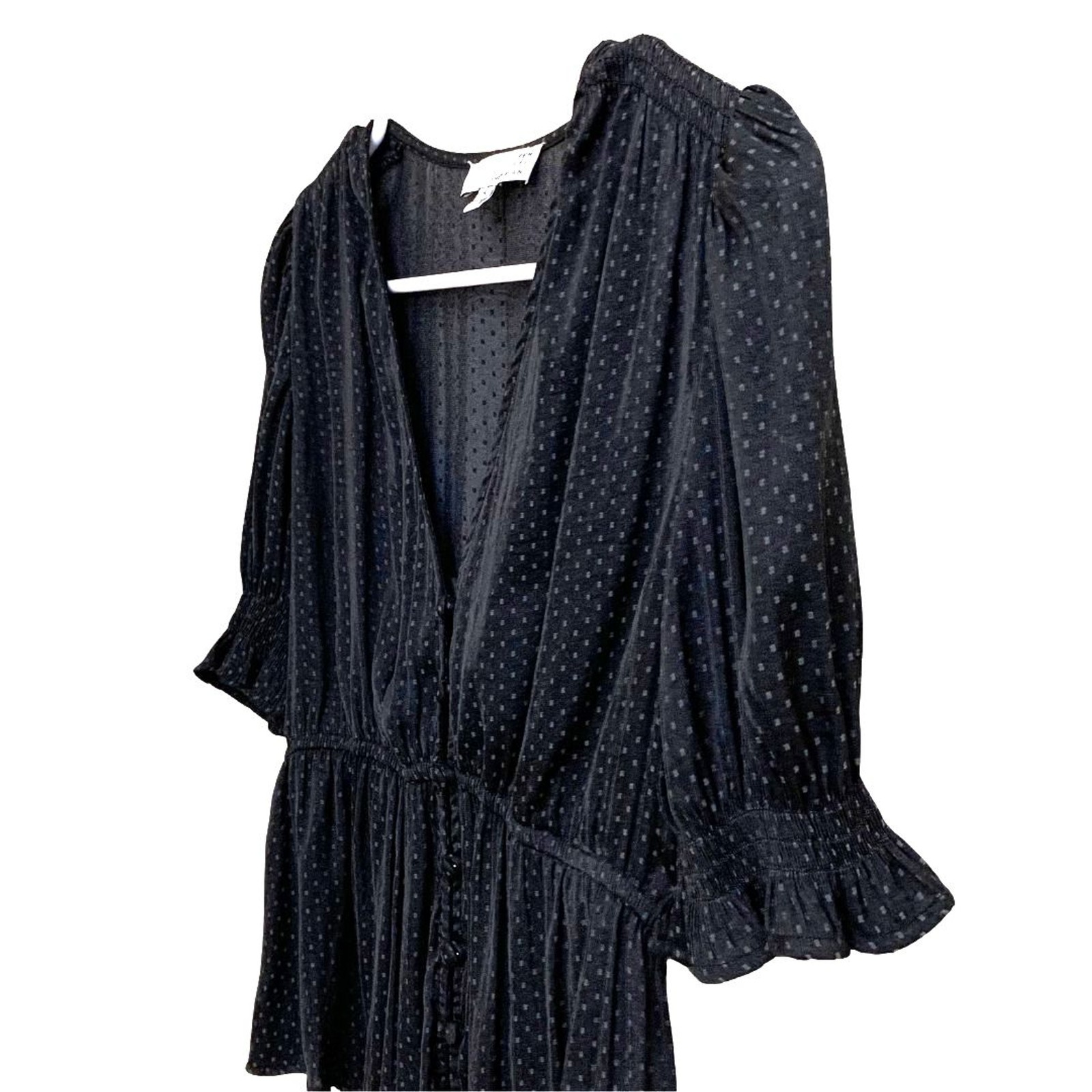 Tops Black Tiny Square Pattern Blouse Size S - image 2