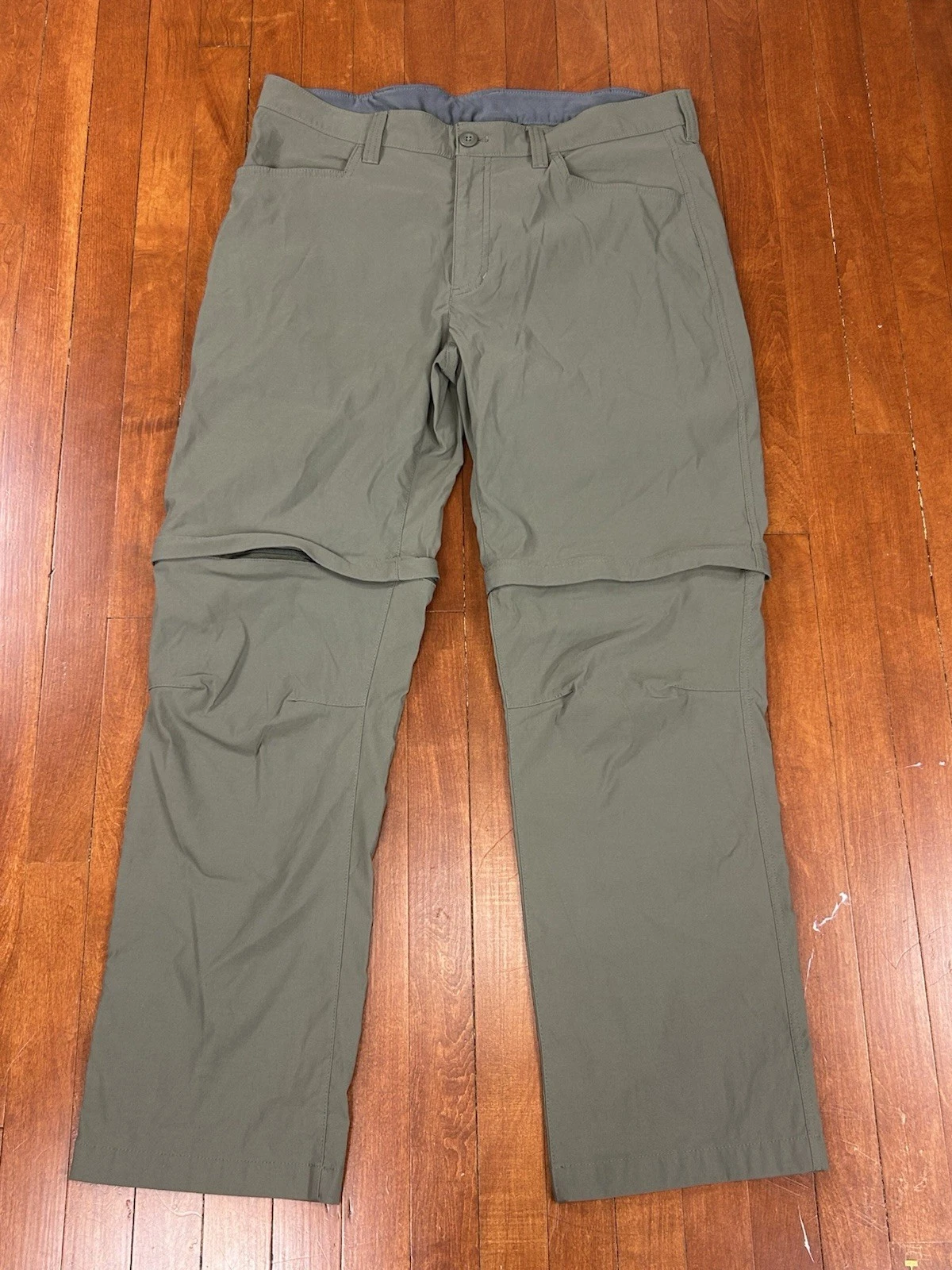 Eddie Bauer 36x30 Green Nylon Zip Off Pants Convertible Hiking Outdoors Fishing
