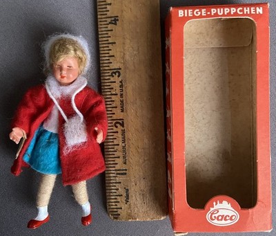 Vintage Minature Caco Thread Wrapped Bendable Girl Coat & Muff Tagged Box CUTE