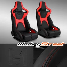 [Venom Series] Black+Red PVC Reclinable Racing Seats W/Slider Left/Right