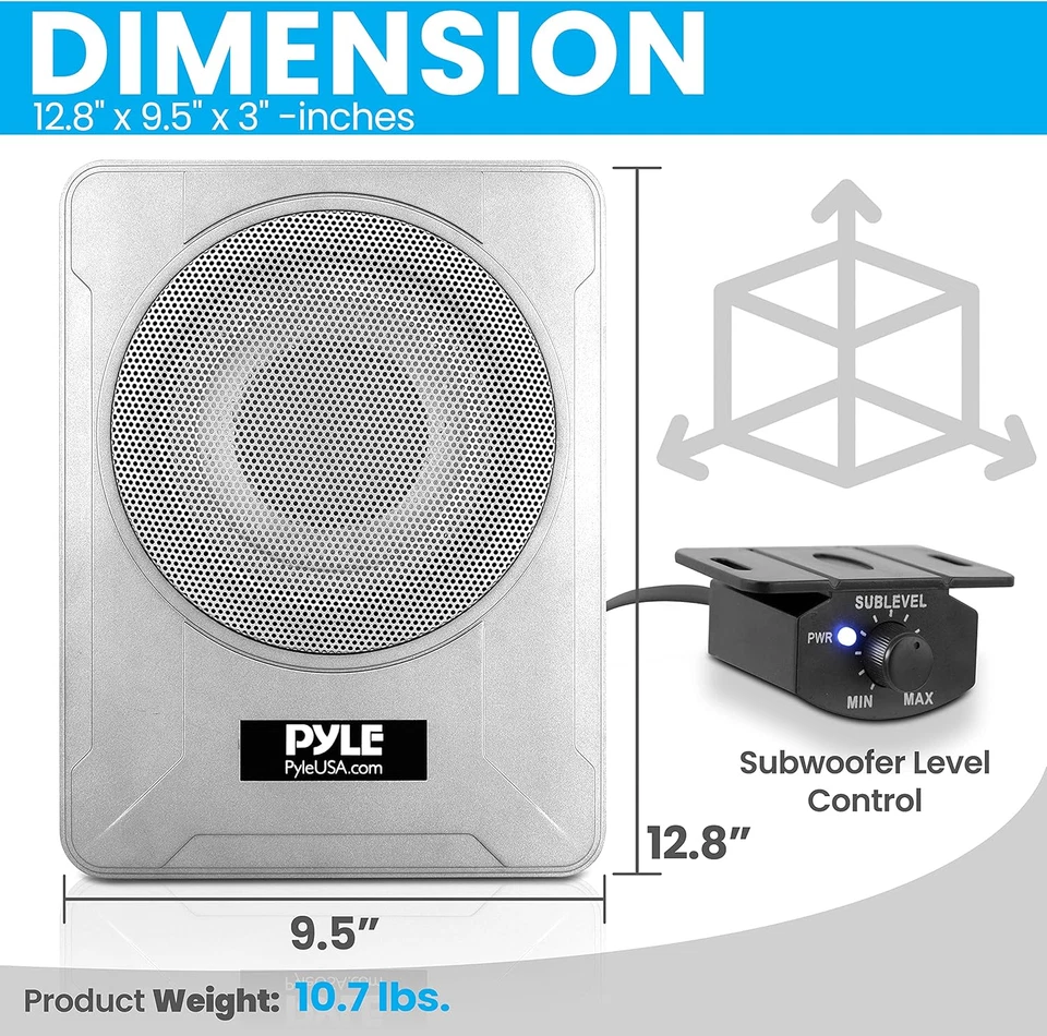 8-Inch Low-Profile Amplified Subwoofer System - 600 Watt Compact Enclosed Active - Image 3 of 4