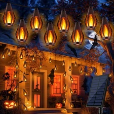 Solar Halloween Lights, 27Ft 10 Bulbs Flickering Flame String Light, Outdoor ...