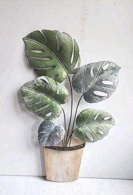 Vintage Large Metal Monstera Leaf Wall Decor 24'' Hanging Tropical Plant   Boho 