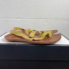 CYDWOQ Lime Green Brown Leather Thong Sandals Women's 38 EU/7.5 US Handmade USA