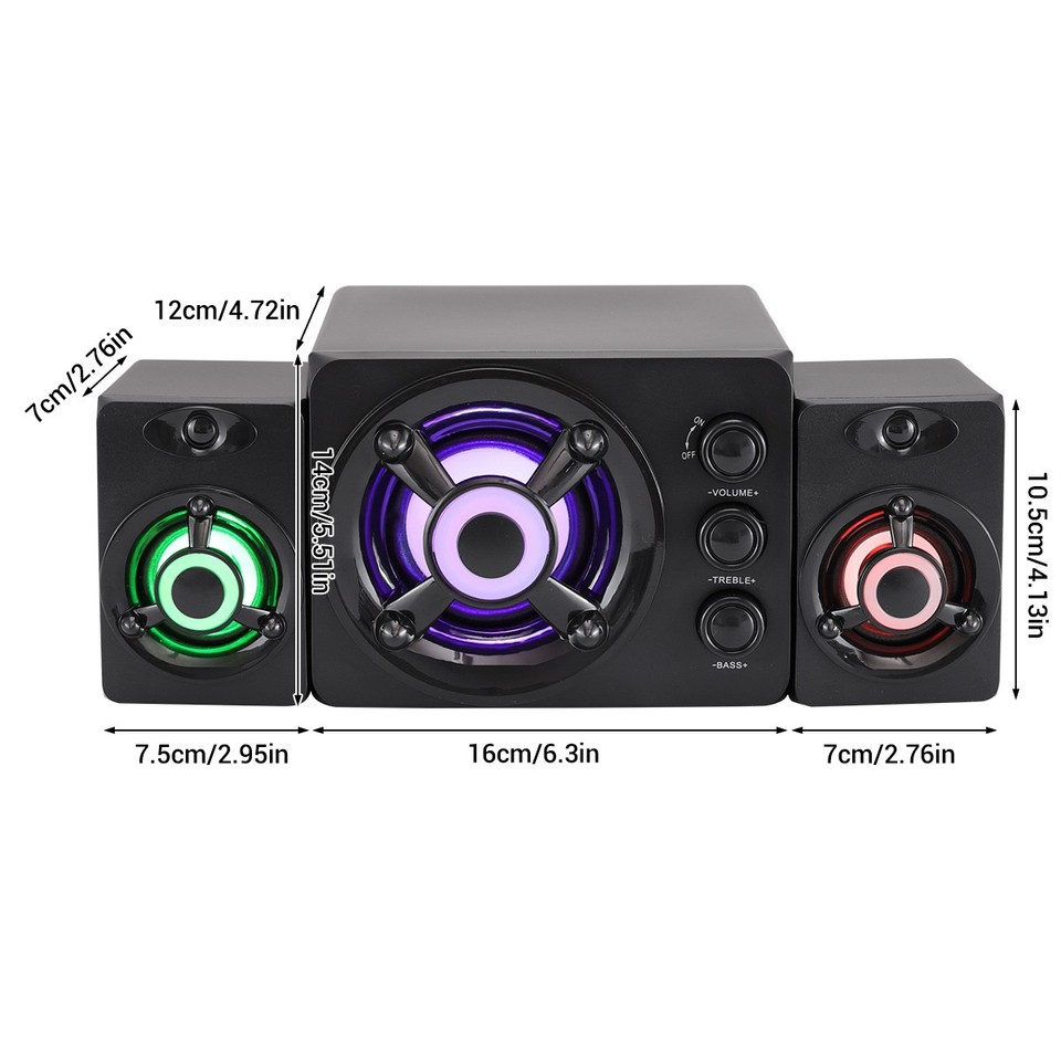 LED Surround Sound System PC Speakers Gaming Bass USB Wired for Desktop ...