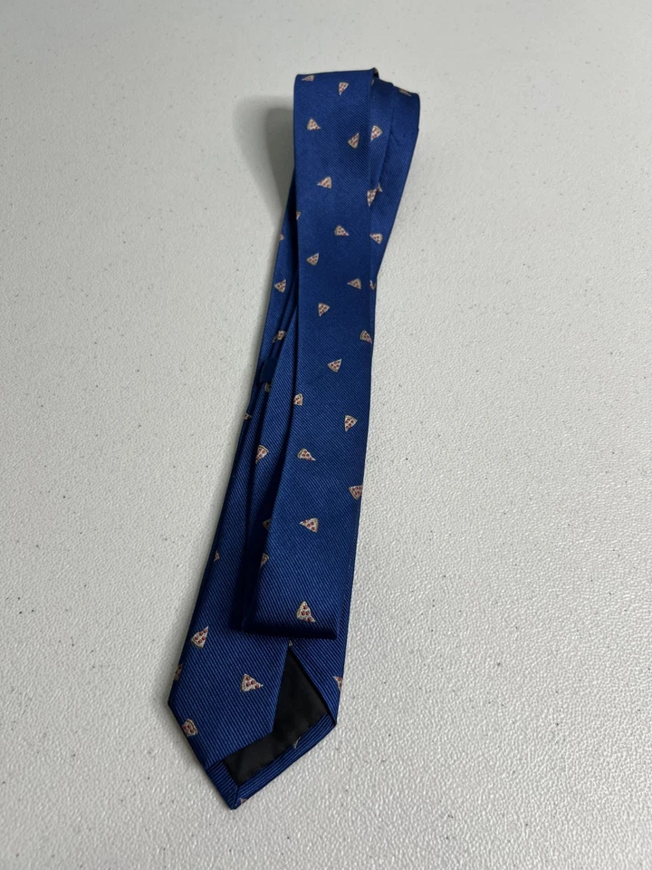 J. Crew The Silk Tie Blue with Pizza Food Pattern Skinny 100% Silk Tie NWOT — 第 4/4 张图片
