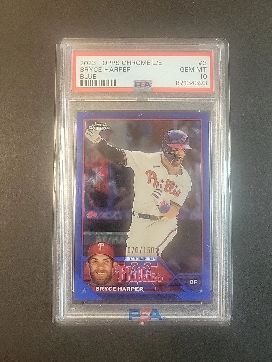 Deal for 2023 Topps Blue Logofractor #3 #70/150 Bryce Harper Psa 10