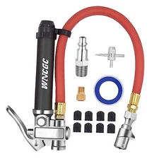 10-120 PSI Tire Inflator Gauge with Lock on Air Chuck and 12" Air Hose, Tire 