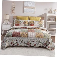 Bedspread Queen Size Patchwork Quilt Set Queen 90 x 98 inch Patchwork Rustic