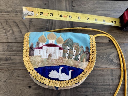 Vintage Russian Bag Cathedral Embroidered Quilted Small Souvenir Purse