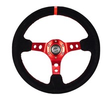 New Nrg Deep Dish Steering Wheel 350mm Suede Red Spokes 3 Deep Rst-006s-rd
