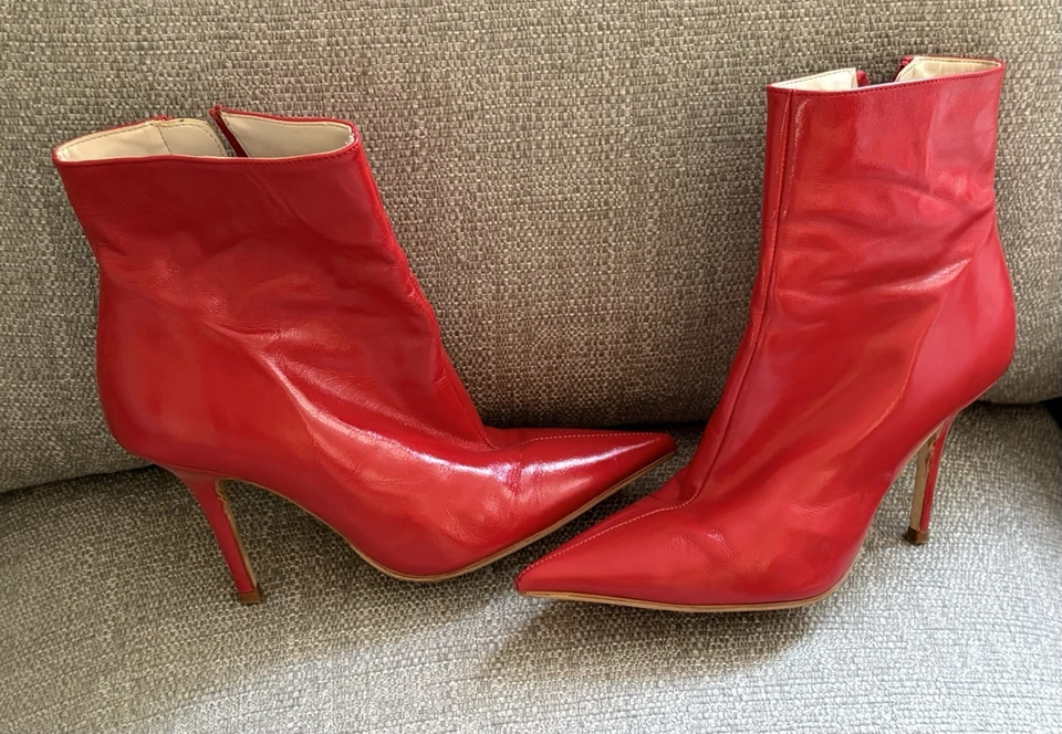 Sexy Red Patent Leather Stiletto Ankle Boots Size 5 - Image 2 of 4
