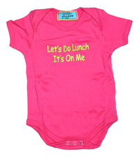 Mud Pie Baby Bodysuit Pink One-Piece Romper Let's Do Lunch Its On Me -0-6 Months