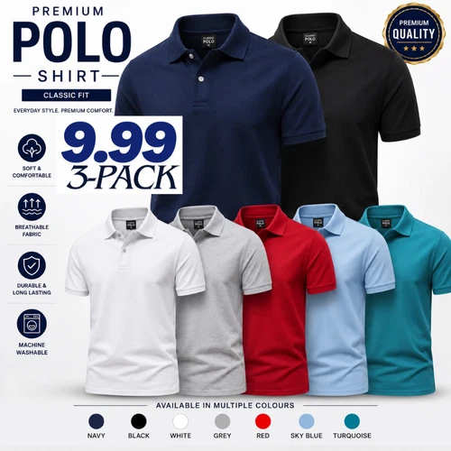 3P Mens Polo Shirts Pique Short Sleeve Regular Fit Premium Work Casual Plain Top