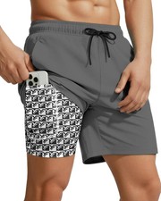 7 Inch Men Swim Trunks Compression Liner Zipper Pocket Quick Dry Swimwear Swi...