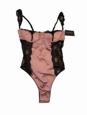 Satin Lace Teddy Rose Black Size Small Underwire Frederick's of Hollywood Ilana