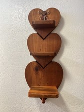 Vtg Wooden Heart Shaped 3 Tier Shelf Display Rack Wall Mounted Decor Cottage