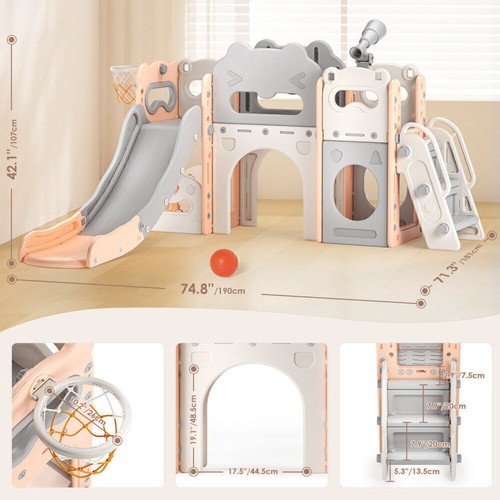 7 in1 Toddler Slide, Freestanding Playground Set Kids Climber Telescope Tunnel - Picture 4 of 10