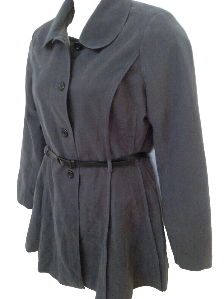 $99 Jou Jou Gray Single Breasted Belted Pleated Peplum Peacoat/Jacket Size L - Image 4 of 4