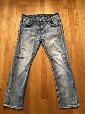 Rock Revival Bridge Straight Jeans Men’s Size 36 Denim Embroidered  Distressed