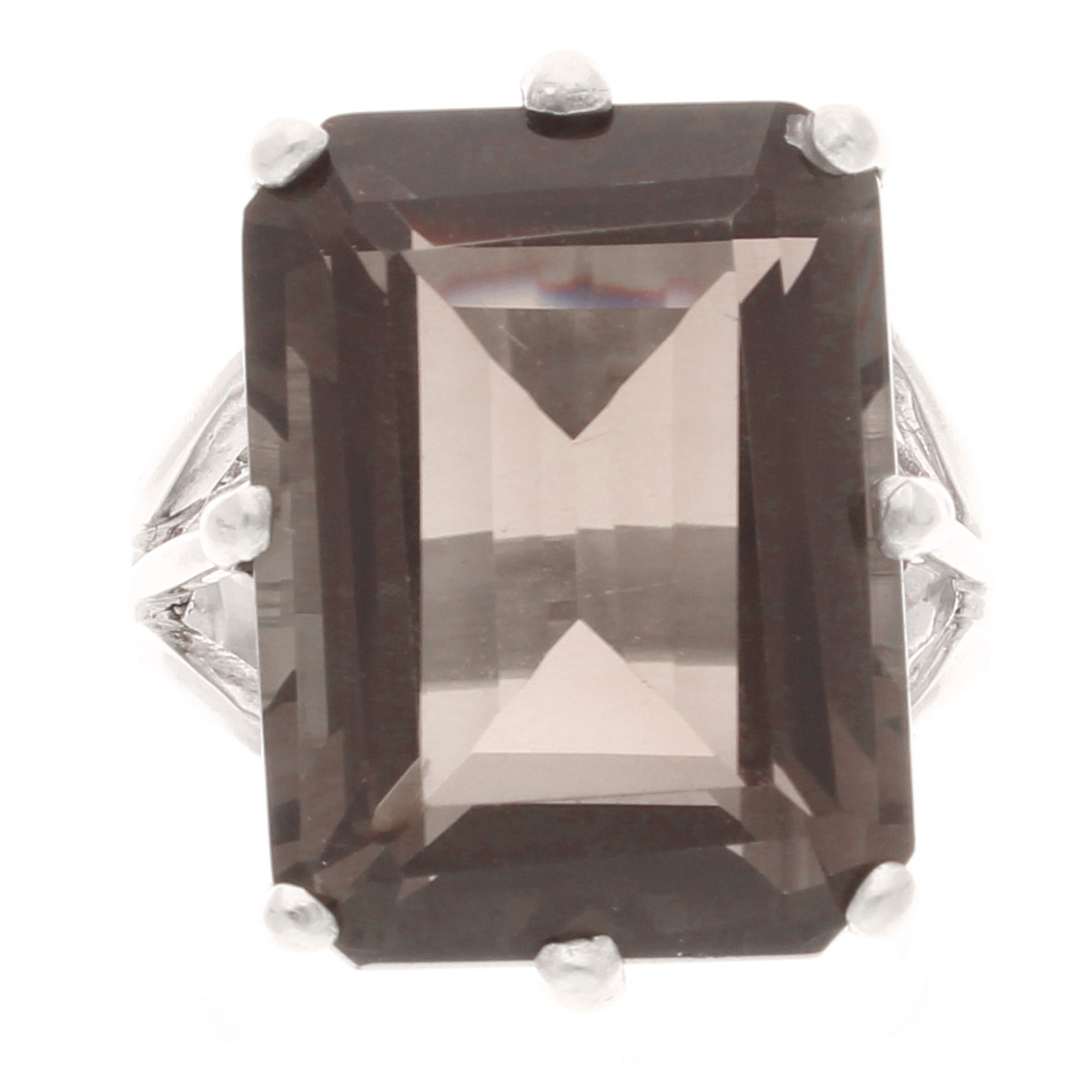 Sterling Silver Smoky Quartz Solitaire Ring (Size N) 16.5x19.5mm Head