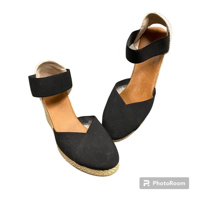 Andre Assous Women's Anouka Canvas Espadrille Wedge Sandal Size 11 Black  Elastic | eBay