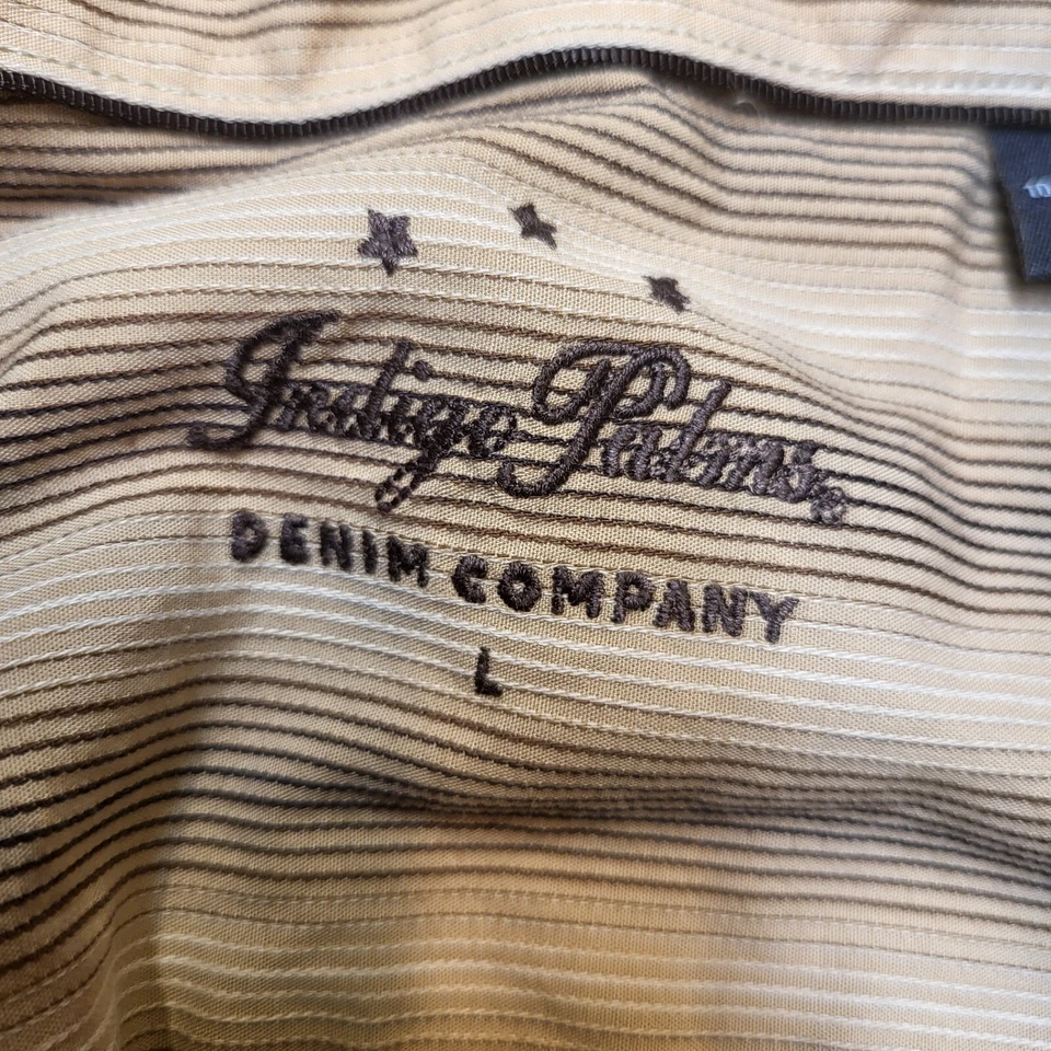 Indigo Palms Shirt Mens L Brown Striped Button Up Long Sleeve - Image 4 of 4