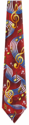 Men's Musical Notes Necktie Red Gold Blue Music Notes Clubs Bands Choirs