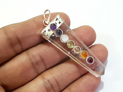 Crystal Quartz 7 Chakra Meditation Aura Energy Flat chakra pendant reiki balance