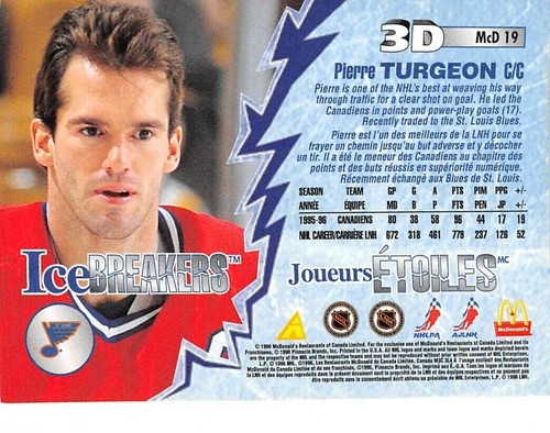 1996-97 McDonald's Pinnacle 3D #19 Pierre Turgeon - Picture 2 of 2
