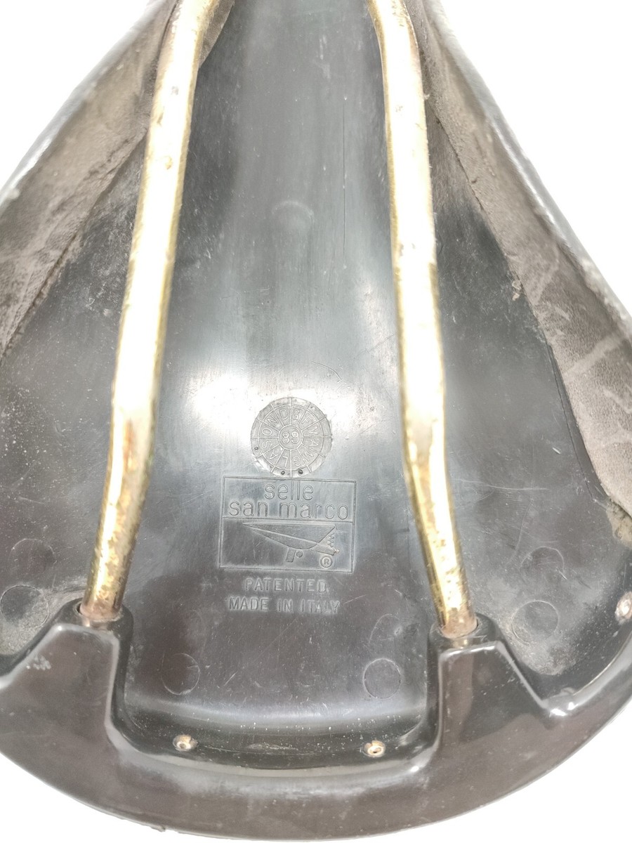 Sillín Selle San Marco Rolls de cuero marrón oscuro con patrón de bicicleta de carretera vintage