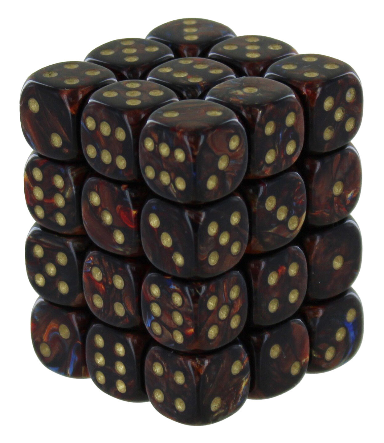 Шахматный скарабей Голубая кровь / золото 12 мм кубик d6 (36 кубиков)