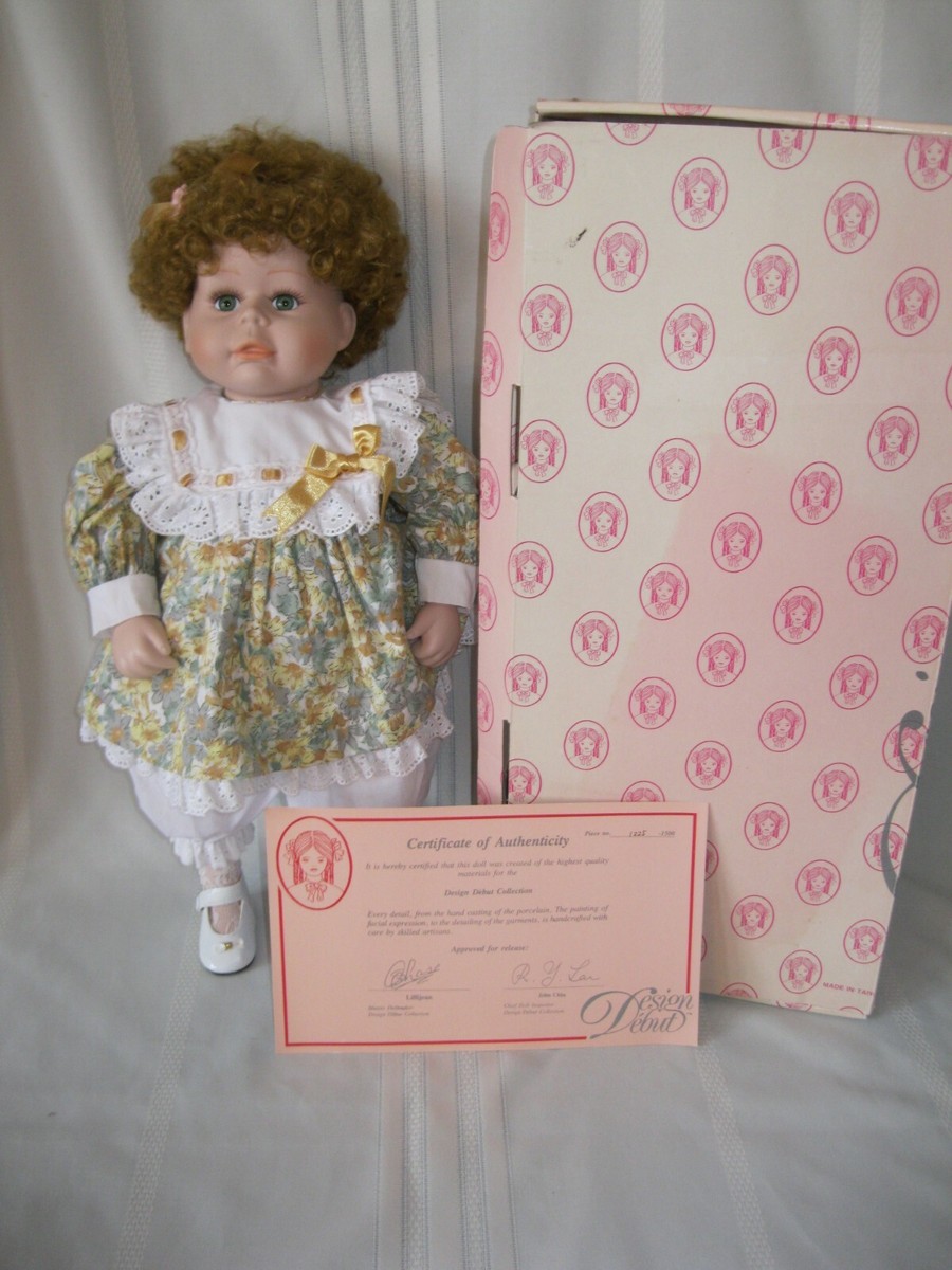 Design Debut Porcelain Doll Ammie Curly Hair Green Eyes w/COA original box