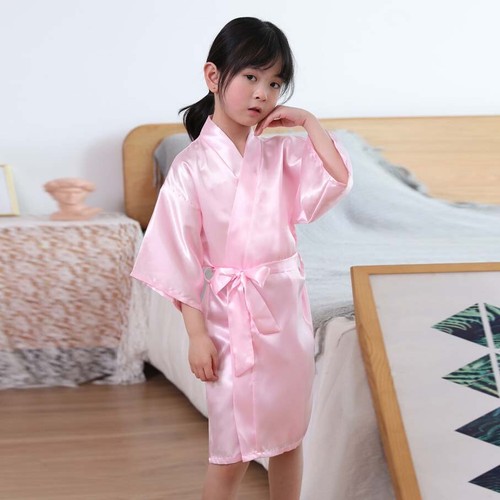 Toddler Baby Kids Girls Solid Silk Satin Kimono Robes Bathrobe Sleepwear Clothes - Picture 23 of 23