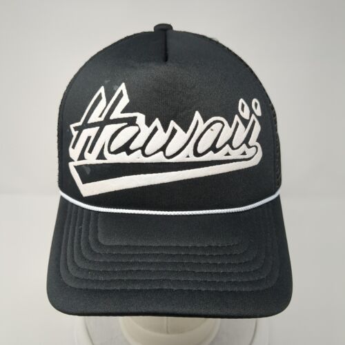 Hawaii Snapback Mesh Back Rope Trucker Hat Black One Size Solid W/Tags - Picture 2 of 8