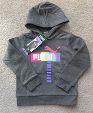 PUMA Youth Grey Fleece Hoodie with logo , size XS 5/6. New
