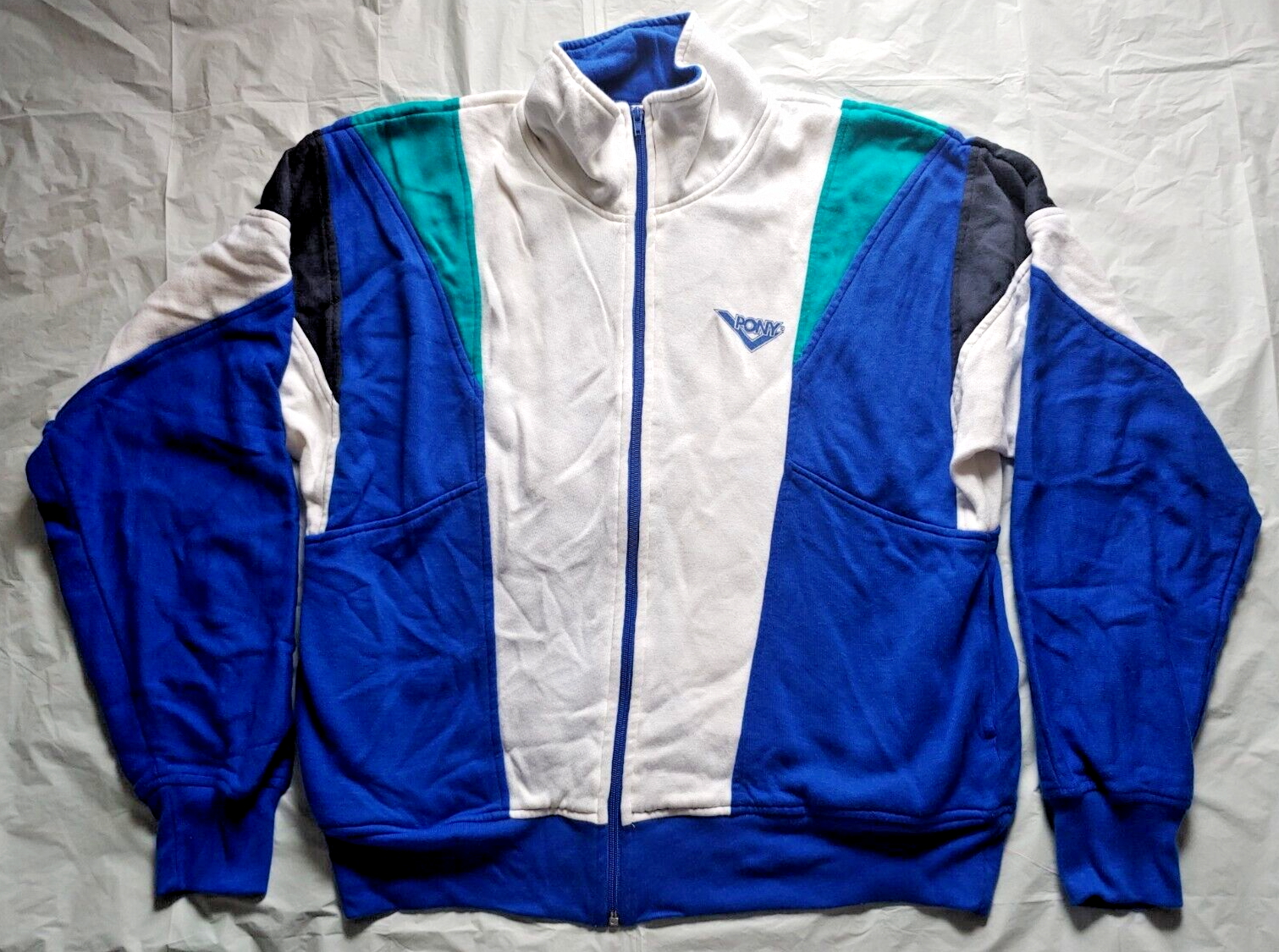 Vintage Pony Blue White Green Color Block Track Jacket Size XL FREE SHIPPING