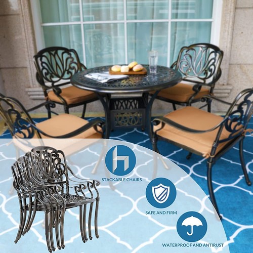 5PC Patio Dining Set Outdoor Cast Aluminum Furniture W/ Round Table Chair Bronze - Picture 7 of 16