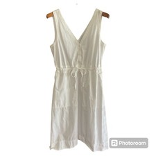 Gap Dress Women's Size Medium White Cotton Cinched Waist Pockets Sleeveless