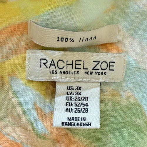 Rachel Zoe gelb geometrisch Leinen Rollärmel Sommer künstlerisch bequem geknöpft Top 3X - Bild 3 von 9
