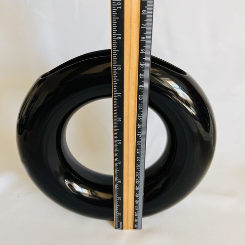 Japanese Pottery Vase Mid Century Modern MCM Ikebana Black Donut Vintage 8.25” - Picture 8 of 9