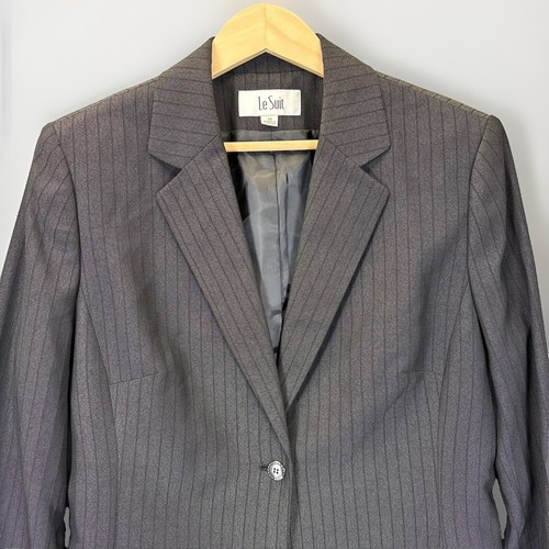 Le Suit Blazer Jacket 14 Black Pinstripe Notch One Button Capsule Minimalist