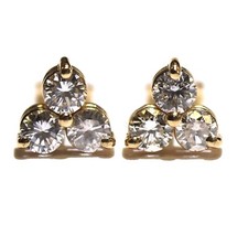 New 14k yellow gold 1.16ct SI2 G 3 stone round diamond stud earrings Natural