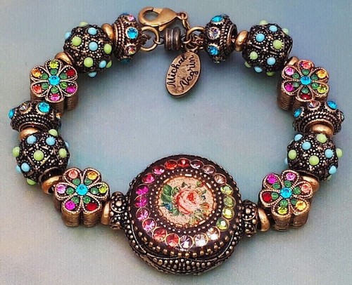 Bracelet Manchette Large Michal Negrin Multicolore Avec Bague Assortie - Occasion
