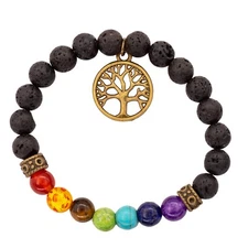 Tree of Life Elastic Lava Bracelet, 7 Chakra Healing, Essential oil, Reiki, Yoga