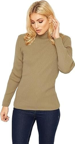 WOMEN'S RIBBED POLO NECK LONG SLEEVE JUMPER LADIES PLAIN HIGH NECK TOP UK 8-14 - Picture 14 of 39