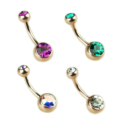 Rosegold Bauchnabel Piercing mit zwei Kristall glitzer Kugeln L: 6-14mm Belly