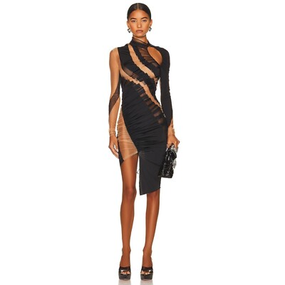 Mugler Swirling Patchwork Dress in Multicolor Black 36 4 New Womens Sheer  Cockta | eBay